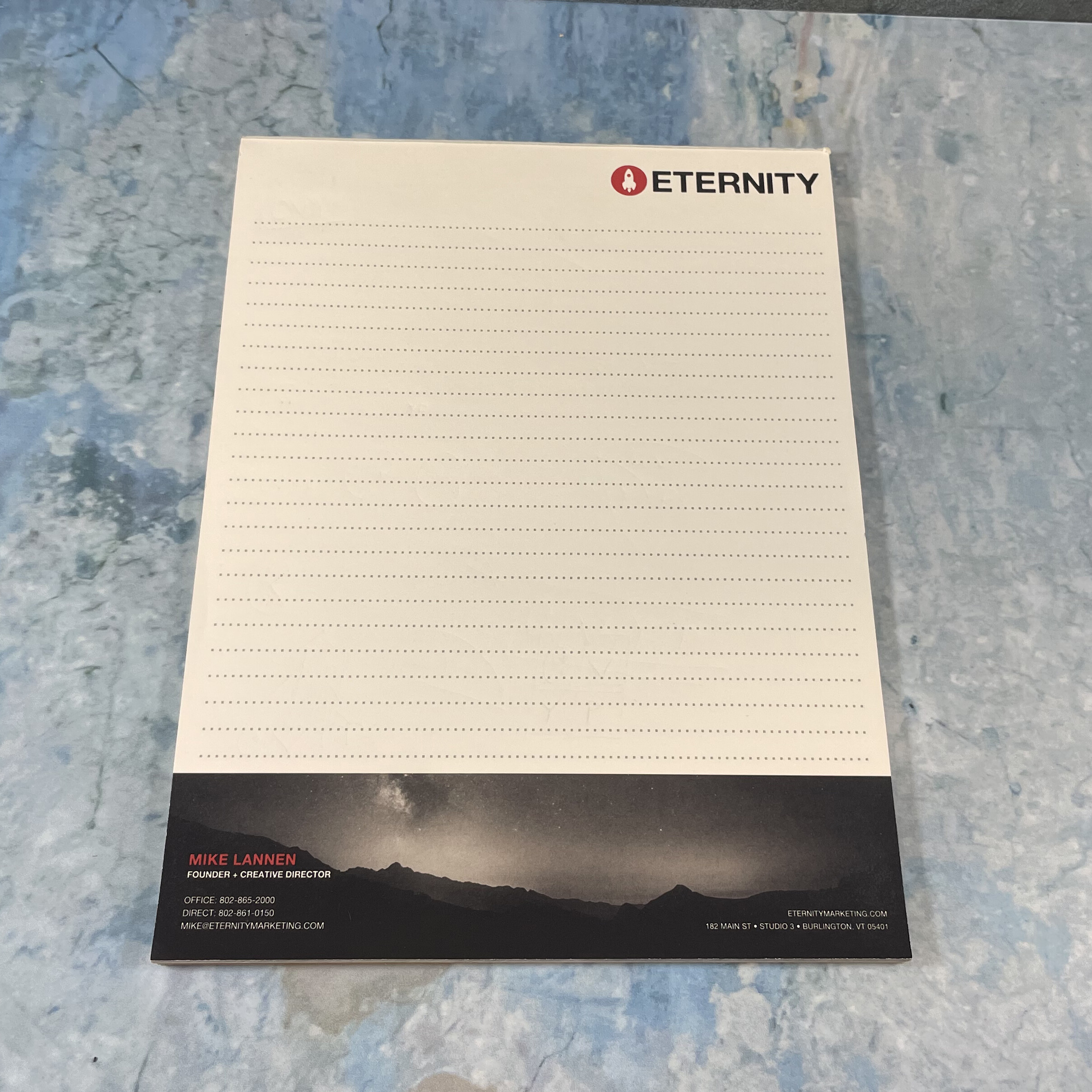 Custom printed notepad for Eternity